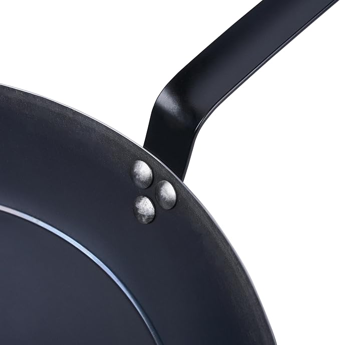 Restaurantware-Met Lux 16 Inch Fry Pan, 1 Lightweight Frying Pan - Induction-Ready, Triple-Riveted, Black Carbon Steel Cooking Skillet, Durable, For Searing, Sauteing, And Browning Food
