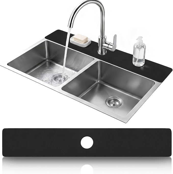 LOPNUR Cuttable Faucet Mat for Kitchen Sink, Extra Long 29 Inch, 0.8-2.4 Inch by LOPNUR