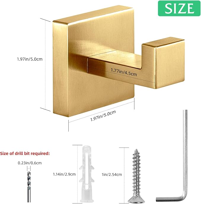 Heavy Duty Stainless Steel Towel Hooks, Wall Mounted Square Robe Hooks - Image 6