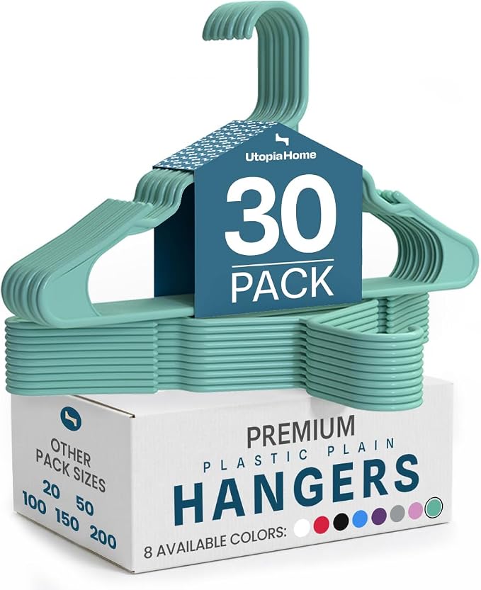 Utopia Home Plastic Hangers 30 Pack – Space Saving Clothes Hanger Aqua | by UTOPIAHOME