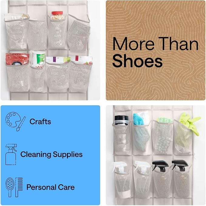 GORILLA GRIP Over the Door Shoe Organizer, 24 Large Pockets, Linen | Breathable - Image 6