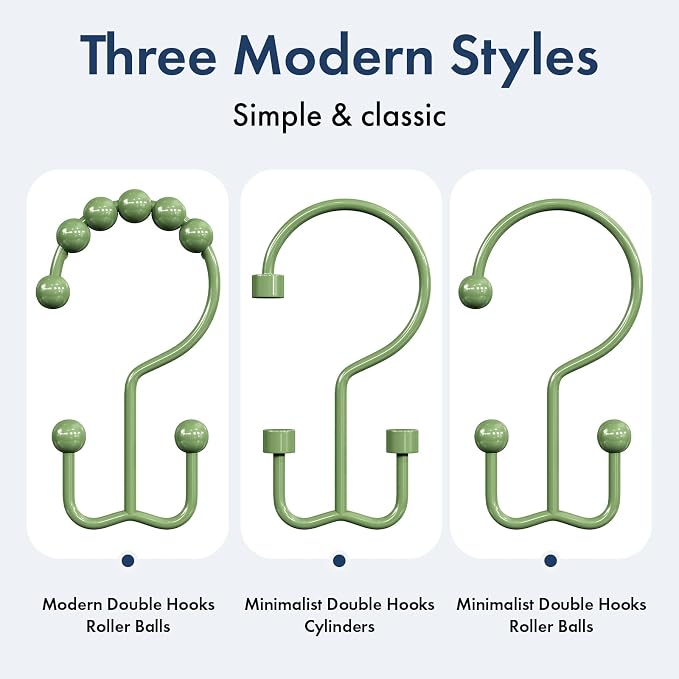 Bathway Shower Curtain Hooks Green Shower Curtain Rings, Metal Shower Hooks - Image 5