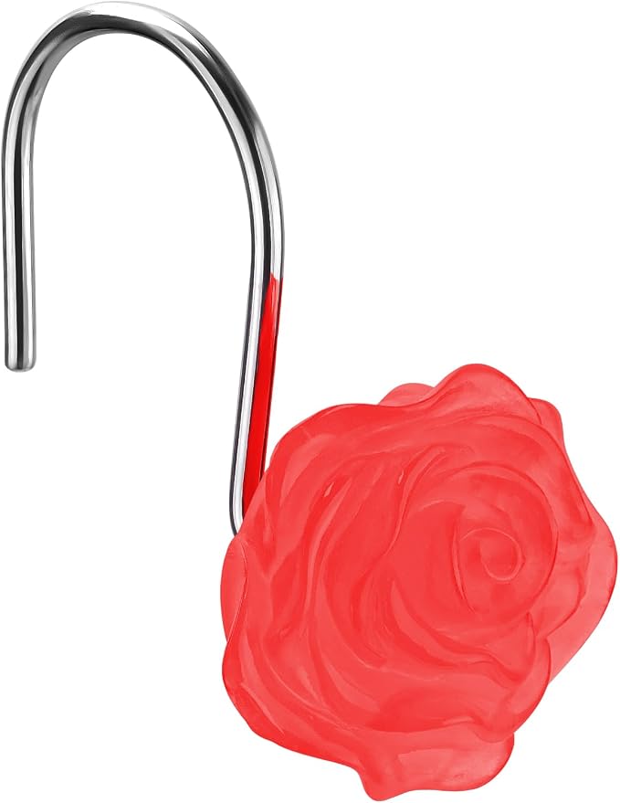 Decorative Rose Flower Shower Curtain Hooks, Glow in The Dark, 12 Pack by SIMPLE+CLEVER+HOMES+365
