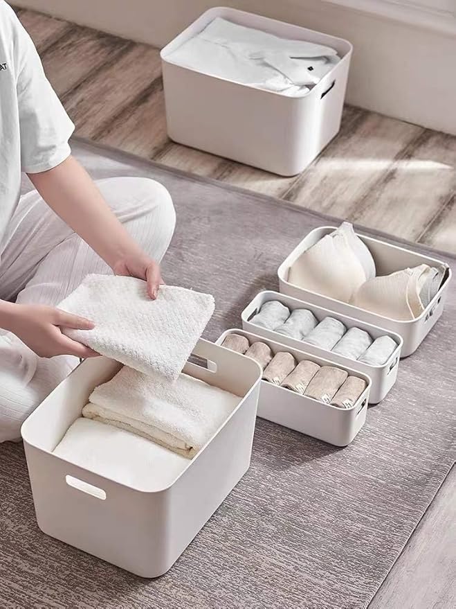 Set Of 6 Plastic Storage Bins,Versatile Kitchen Pantry Organization and Storage,for Plastic Storage Container Under Bed,Under Sink Bathroom Organizer (White, 6 Pack Small