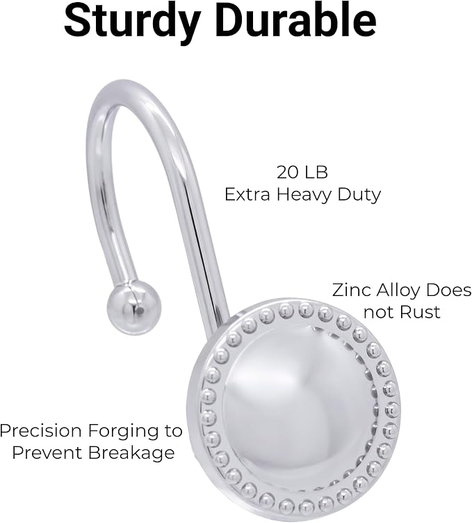 Shower Curtain Hooks, Rust-Resistant Decorative Rings, Chrome | Heavy-Duty - Image 4