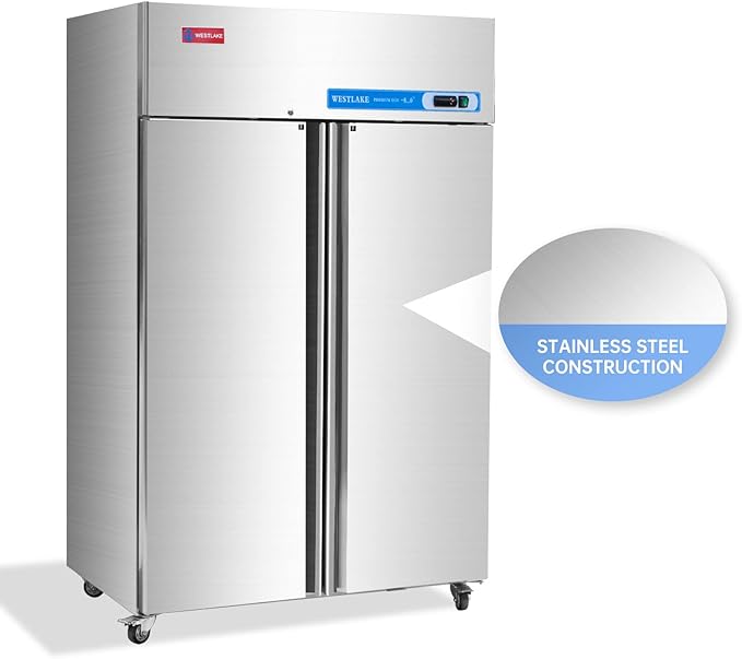 WESTLAKE Commercial Freezer 48"W 2 door 2 Section Stainless Steel Reach in Solid door Fan Cooling 36 Cu.ft Freezer for Restuarant, Bar, Shop, etc