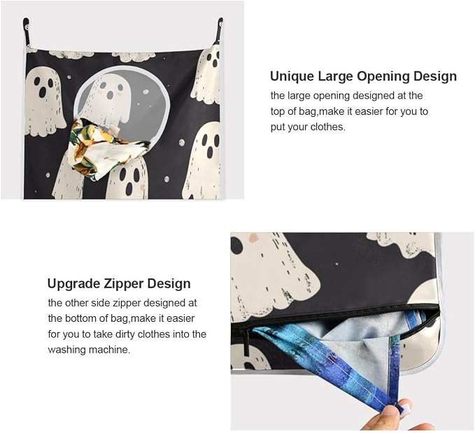 Cute Halloween Ghost Black Hanging Laundry Hamper Door Hampers Bag Basket - Image 4