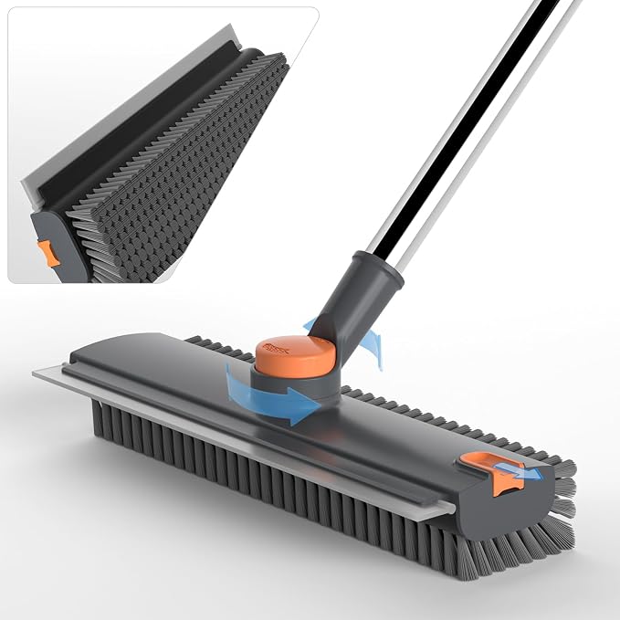 Floor Scrub Brush with Long Handle, 3 in 1 Scrape and Heavy-Duty Stiff Bristle by DOLPLEAP