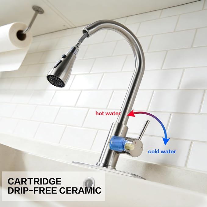 Kitchen Faucet with Pull Down Sprayer，Brushed Nickel, Kitchen Sink Faucet，High - Image 6