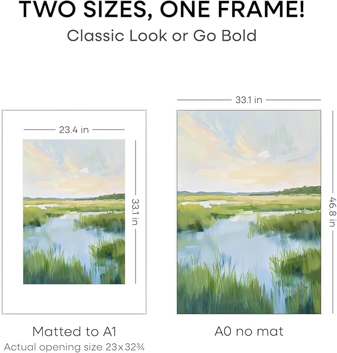 Homeforia A0 Poster Frame White, High End Metal 33.1 x 46.8 inches Large Picture Frames with Mat 23.4 x 33.1 for Photo, A0 Size Frames Matted to A1 Print, 33.1x46.8 Thin Frame, Tempered Glass, Set of 1