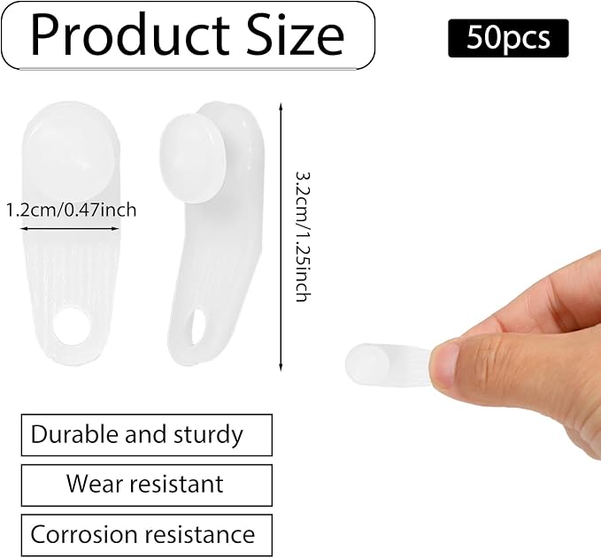 50 Pcs Plastic Curtain Hooks Curtain Roller Curtain Track Gliders White - Image 2