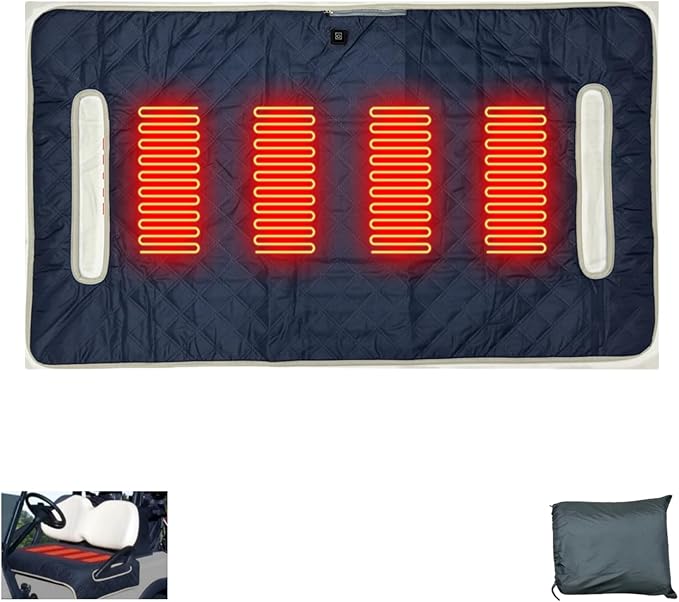 Golf cart Heated seat Cover, Non-Slip and Waterproof Winter Golf cart seat Cushion, Three Temperature Settings, Four-Zone Heating, External Power Supply/Power Bank Heating Options (Cyan)