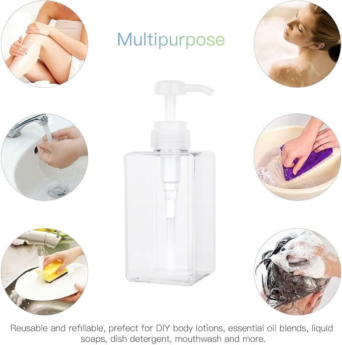 Plastic Pump Bottle Refillable Lotion Soap Dispenser 15oz Clear 2 Pack | Sturdy - Image 4
