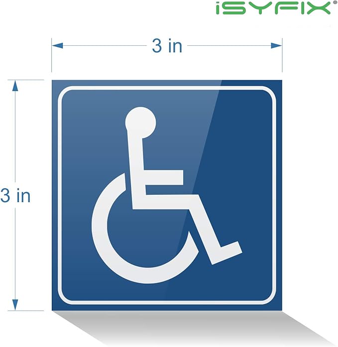 iSYFIX Handicap Signs Stickers Decal Symbol - 4 pack, 3x3 inch - Premium Front Adhesive Vinyl for Applying Inside the Window or Glass Door, Disable Wheelchair Sign, Disability Sticker,