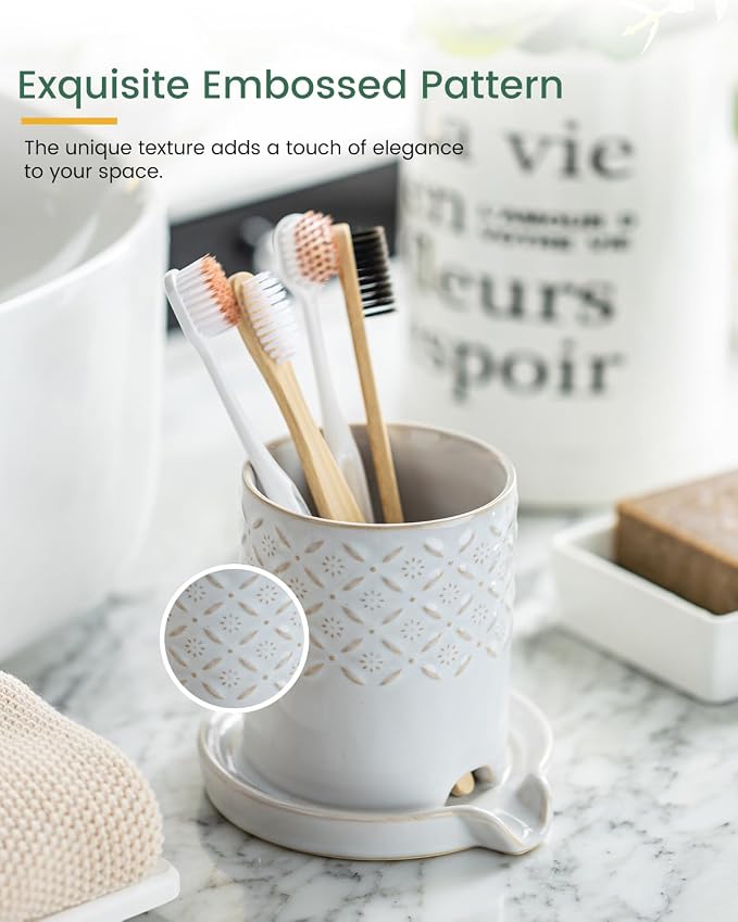 Zoeeker Toothbrush Holders for Bathrooms, Ceramic Toothbrush Holder Set | - Image 5