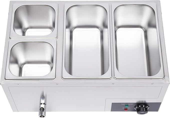 Bain Marie Buffet 4-Pan 850W Electric Steam Table Food Warmer with Lids - Stainless Steel Commercial 21.2Qt(20L) Capacity for Restaurants, Catering, Buffets