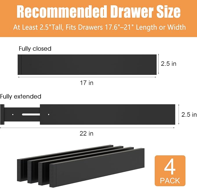 Bamboo Drawer Dividers, Adjustable Drawer Organizers, Fits 17.6–21" Drawers | - Image 3