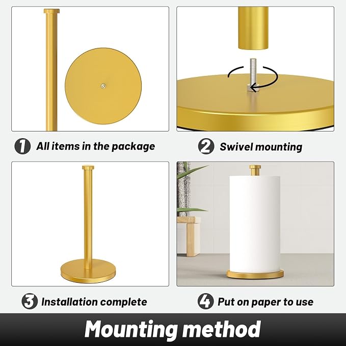 VEHHE Gold Paper Towel Holder Countertop, EVA Weighted Non-Slip Base - Image 5