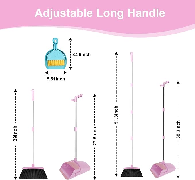 Pink Broom and Dustpan Combo Set, Kitchens & Tight Spaces, Built-in Comb Dustpan - Image 3