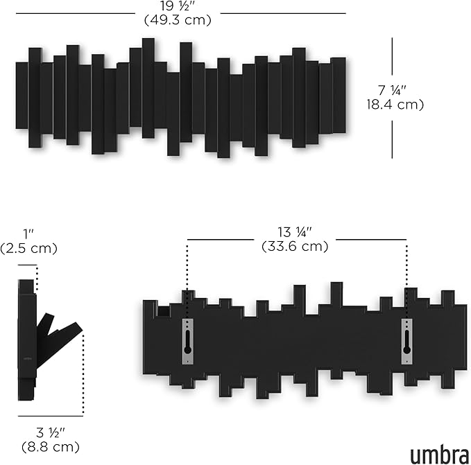 Umbra Sticks Wall Mount Coat Rack, 5 Hook Retractable Pegs, sculptural modern - Image 3