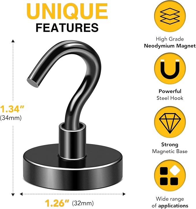 DIYMAG Magnetic Hooks 20pcs 120lbs Cruise Essentials 2026 Magnet Hook Black - Image 2