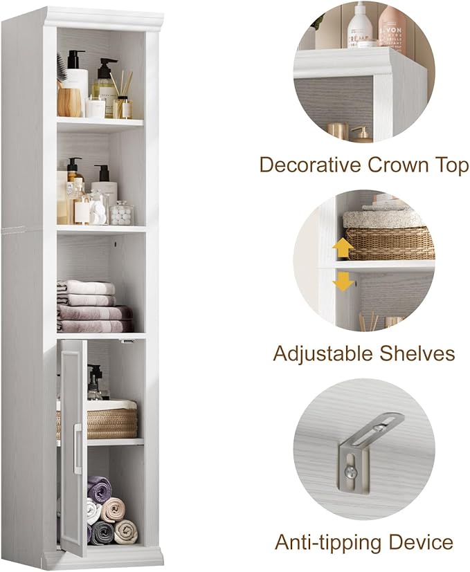 Rresyet Bathroom Cabinet, 60" Tall Bathroom Storage Cabinet with Adjustable Shelves and Doors for Small Space, Living Room, Entryway, Kitchen, White