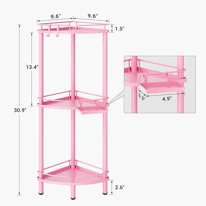 ELYKEN Corner Shower Caddy Standing, 3 Tier Metal Shower Organizer - Image 2