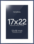 Homeforia 17x22 Picture Frame Navy Blue, High End Metal 17x22 Poster Frames with Mat 12x18 Photo, 17 x 22 Navy Blue Frame Matted to 12 by 18 Print, 22x17 Thin Frame, Tempered Glass, Wall Kit, Set of 1