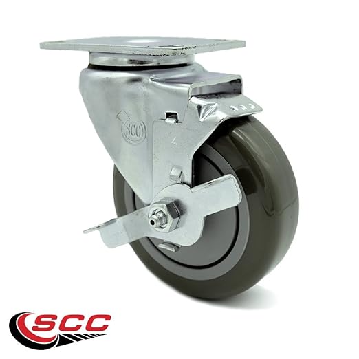 Service Caster Brand Replacement Caster for Uline Caster H-5539SWB - Swivel Top Plate Caster with 4 Inch Gray Polyurethane Wheel and Top Lock Brake - Fits Carts, Dollies and Poly Box Trucks H-1956