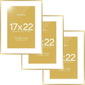 Homeforia 17x22 Picture Frame Gold, High End Metal 17x22 Poster Frames with Mat 12x18 Photo, 17 x 22 Gold Frame Matted to 12 by 18 Print, 22by17 Thin Hanging Frames, Tempered Glass, Wall Kit, Set of 3