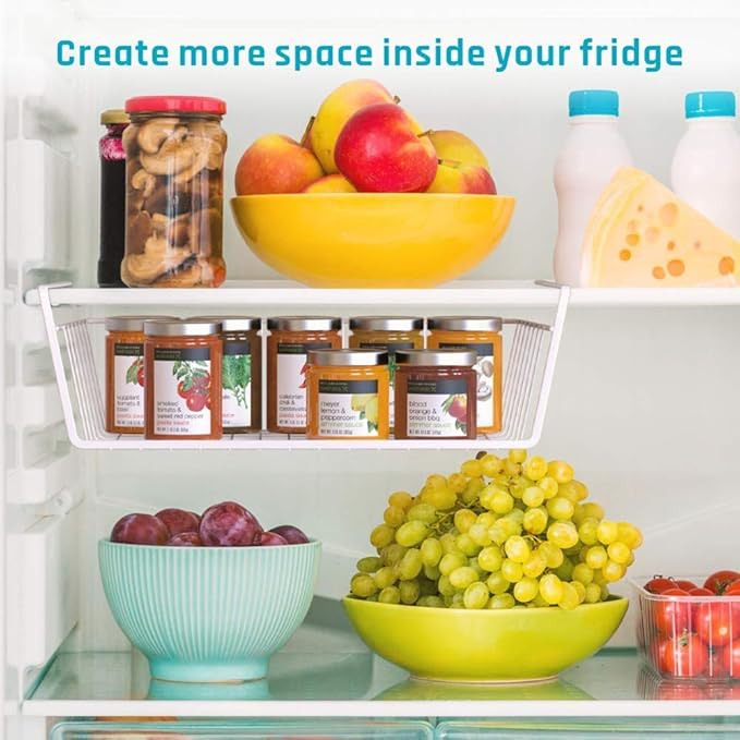Modern Home Under Shelf Wire Storage Baskets – Hanging Organizer Rack for Cabinet, Pantry, or Closet – White Metal Basket for Kitchen, Towels, or Office – No Tools Required (15")