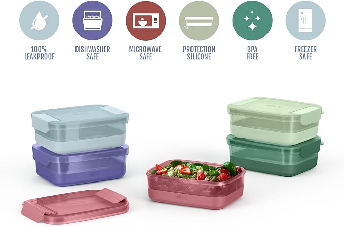 Ello 3.7 Cup Plastic Meal Prep Containers, 5 Pack, Everest | Set of 5 leakproof - Image 3
