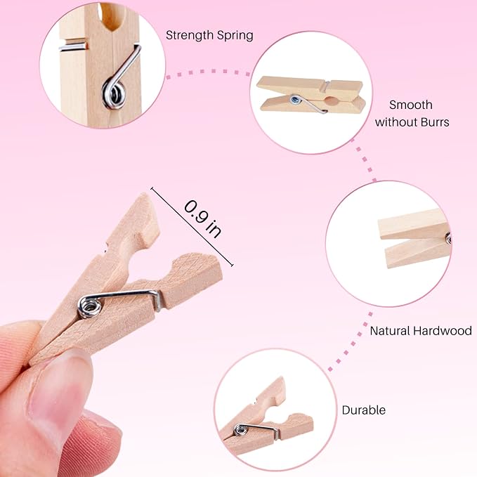 100Pcs Mini Wooden Clothespins, 1.4in Small Clothes pins - Image 3