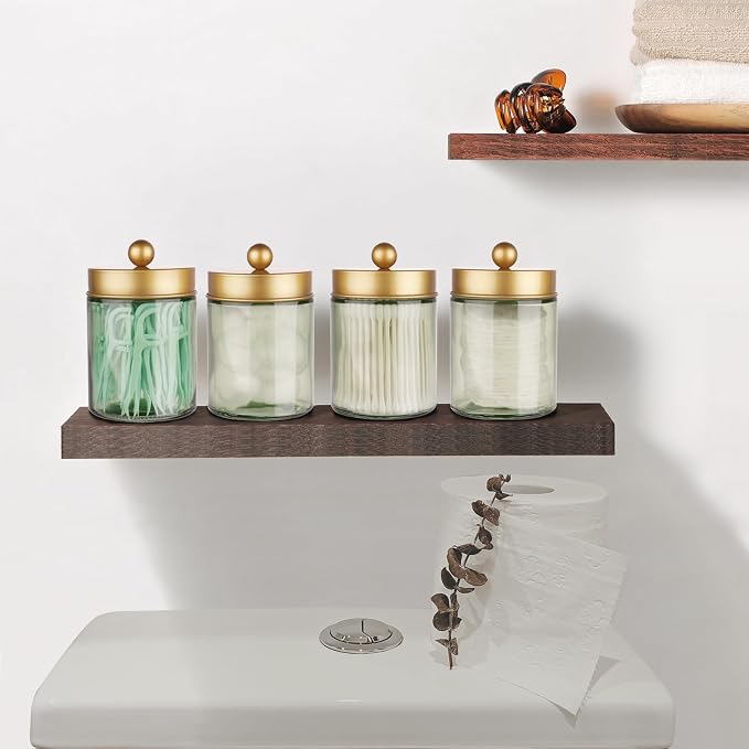 Amolliar Green Glass Apothecary Jar, Qtip Holder Bathroom Decor - Image 4