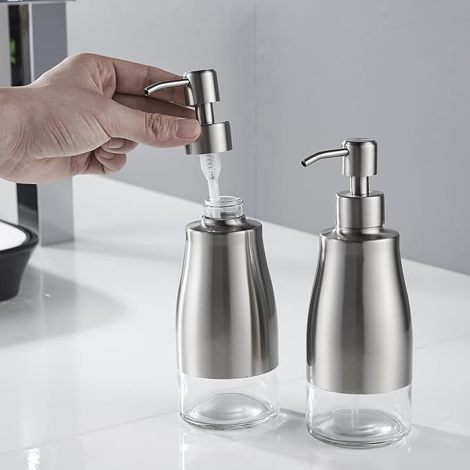 Gaussra 2 Pack Soap Dispenser - 11 OZ / 320 ML | Stainless Steel Case Glass - Image 7