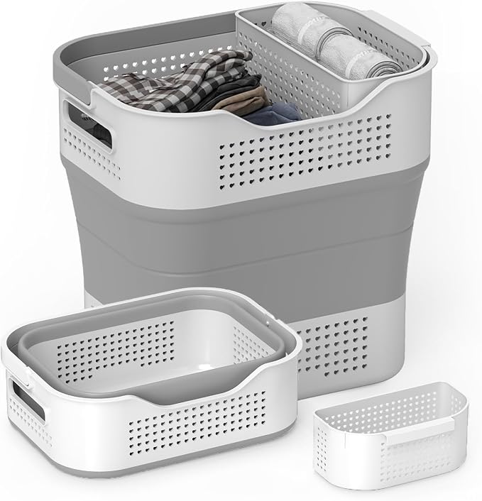 TECHMILLY Collapsible Plastic Laundry Basket Hamper by TECHMILLY