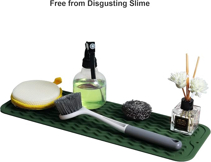 ZLR Small Dish Drying Mat for Kitchen Counter, Dark Green | Narrow Silicone - Image 8