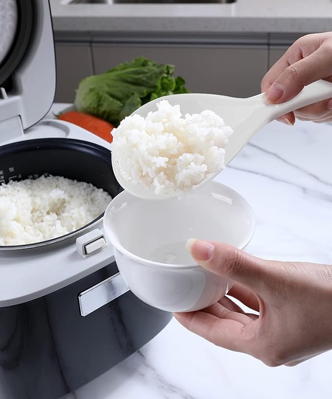 2-Piece Plastic Rice Paddle & Spoon, Non-Stick Rice Scoop & Shovel, 7.87 Inch (White E)
