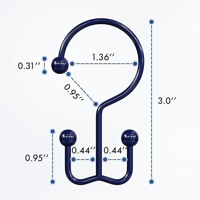 Bathway Shower Curtain Hooks Blue Shower Curtain Rings, Metal Shower Hooks - Image 2