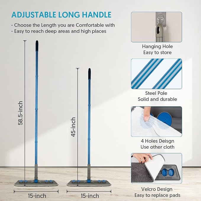 Microfibre Floor Mop for Cleaning Floors, Flat Mop for Laminate Wooden Vinyl - Image 4