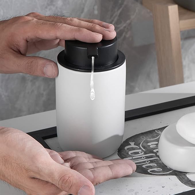Ceramic Pump Bottle Refillable Lotion Soap Dispenser 12oz Black 2 Pack | Matte - Image 6