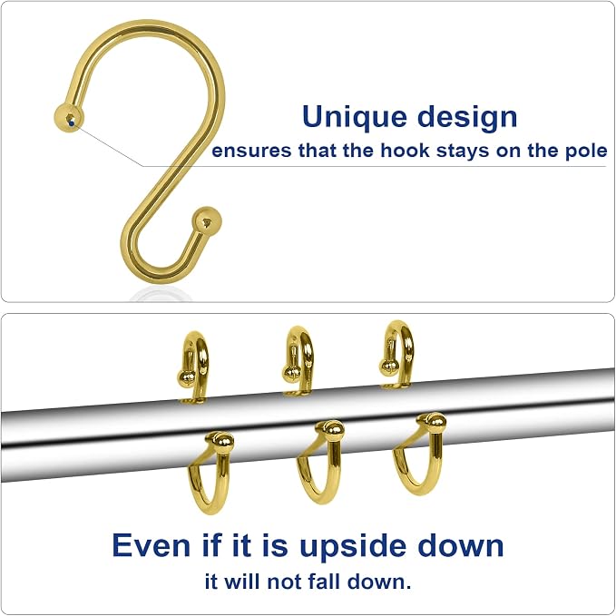 Metal Shower Curtain Hooks, Rust Proof Shower Curtain Hooks Rings, Durable S - Image 3