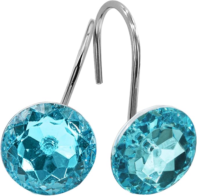 Aqua Diamond Crystal Bling Shower Curtain Hooks Rings by MitoVilla