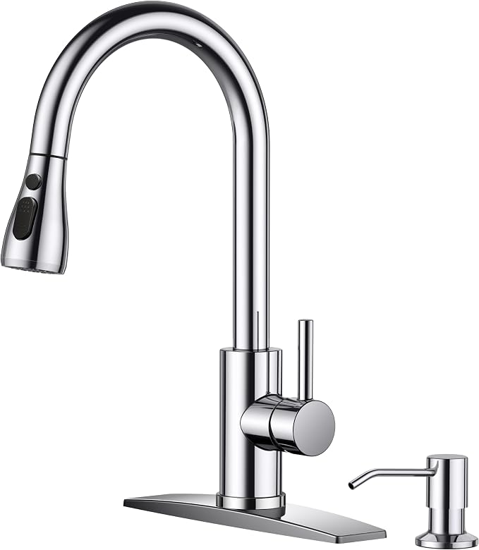 FORIOUS Kitchen Faucet with Soap Dispenser, High Arc Single Handle, Chrome | by FORIOUS