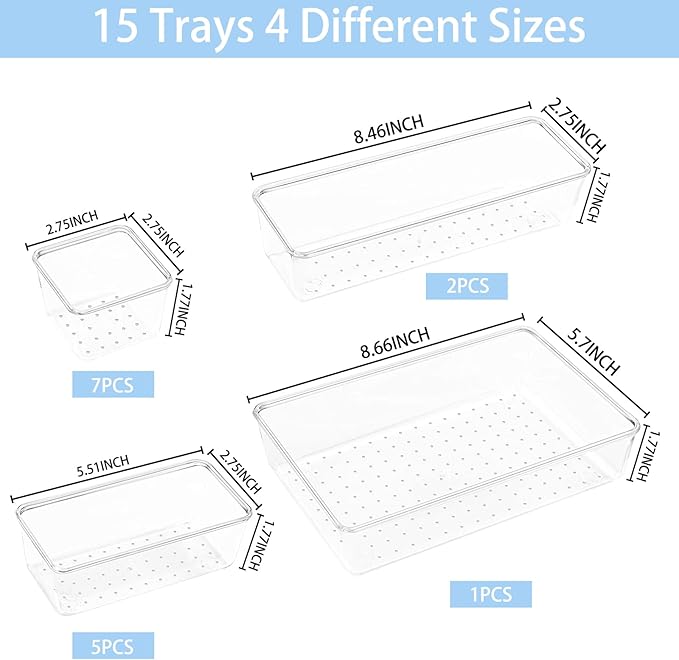 Manalete 15 Pcs Clear Plastic Drawer Organizer, Makeup & Vanity Organizer | - Image 2
