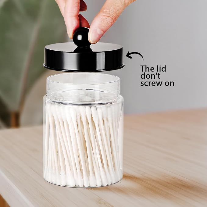Amolliar Acrylic Apothecary Jar Bathroom Qtip Holder Black 2 Pack - Image 7