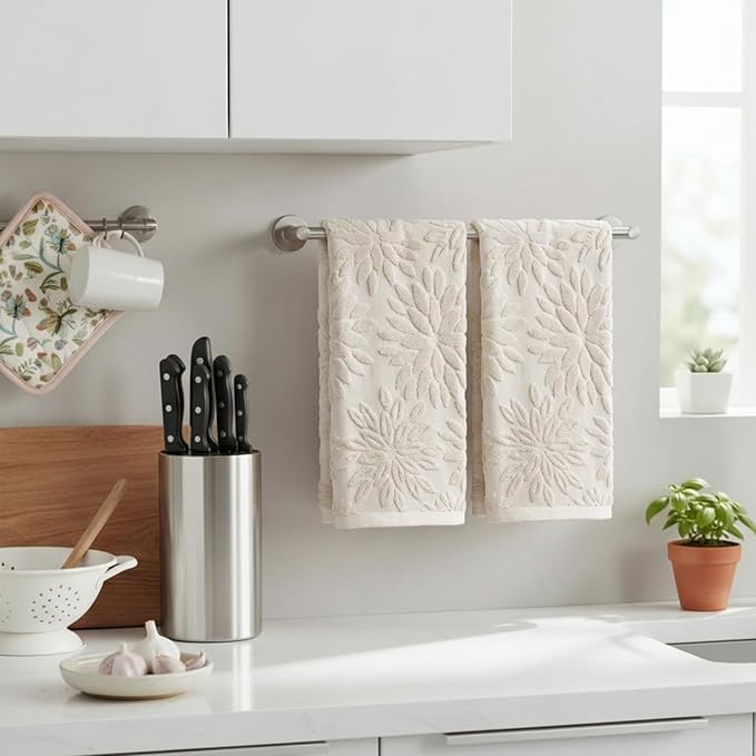 Artoid Mode 2 Pcs Beige 3D Dahlia Floral Jacquard Hand Towels - Image 3