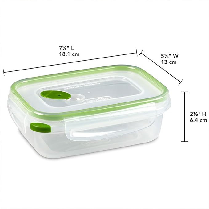 Sterilite Ultra-Seal 3.1 Cup Rectangle, Airtight Food Storage Container, Latching Lid, Microwave and Dishwasher Safe, Clear With Green Gasket, 24-Pack