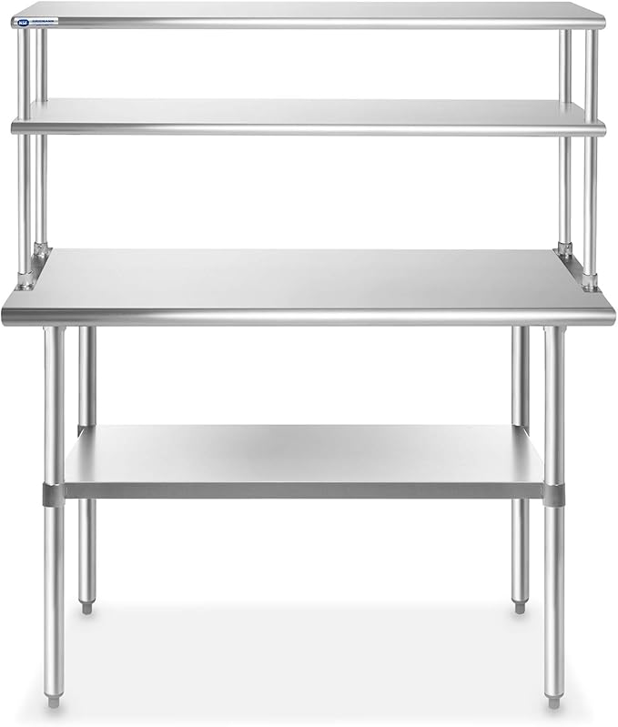 GRIDMANN NSF Stainless Steel Commercial Kitchen Prep & Work Table Plus A 2 Tier Shelf - 48 in. x 12 in.