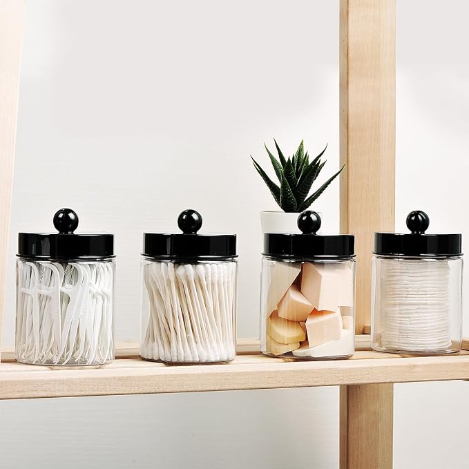 Amolliar Acrylic Apothecary Jar Bathroom Qtip Holder Black 6 Pack - Image 2